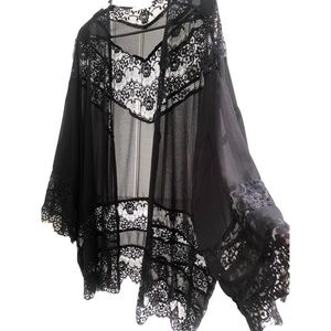 • Nasty Gal • Sheer Black Lace Boho Cape ♡︎